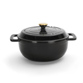 Cast iron 5QT cooking pot - Pure black - includes two silicone gloves - Enamel pot