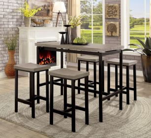 5 Pc Counter Height Table Set Two Tone Design Black Gray Dining Chairs Sturdy Metal Construction PVC Table Top Dining Room Furniture