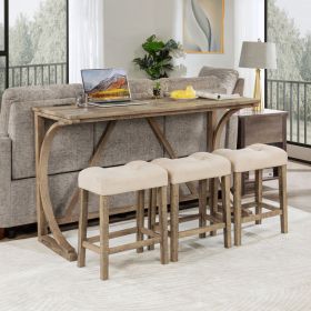 4-Piece Bar Table Set with Power Outlet, Dining Bar Table and Chairs Set,Bar Table Set with 3 Padded Stools for Living Room, Dining Room, Game Ro
