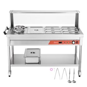 Commercial Food Warmer, 8 Pans + 2 Pots Electric Steam Table, 1800W Professional Buffet Catering Food Warmer with Shield Undershelf Wheels